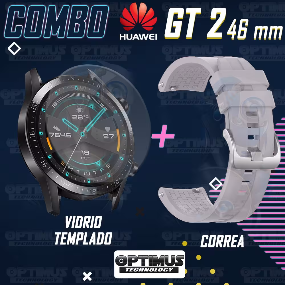 Vidrio Templado Y Correa Smartwatch Reloj Inteligente Huawei Gt 2 46mm | OPTIMUS TECHNOLOGY™ | CRR-VTP-HW-GT2-46 |