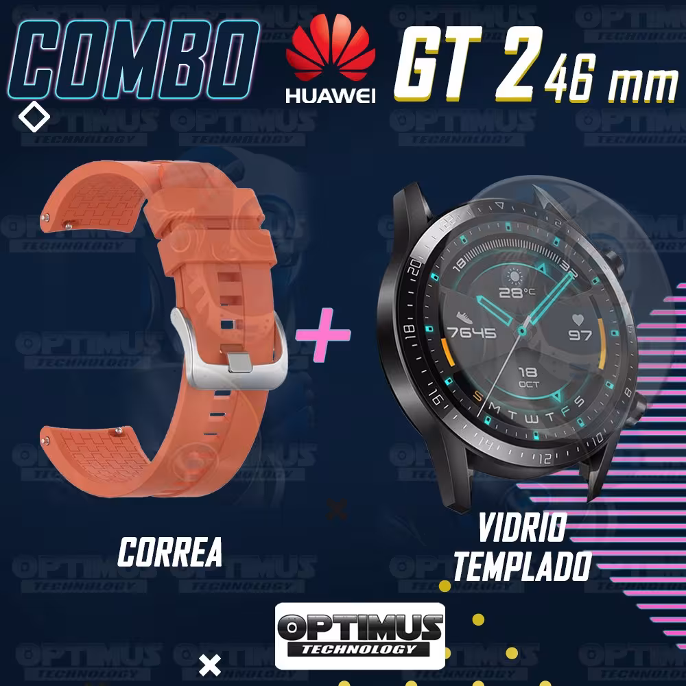 Vidrio Templado Y Correa Smartwatch Reloj Inteligente Huawei Gt 2 46mm | OPTIMUS TECHNOLOGY™ | CRR-VTP-HW-GT2-46 |
