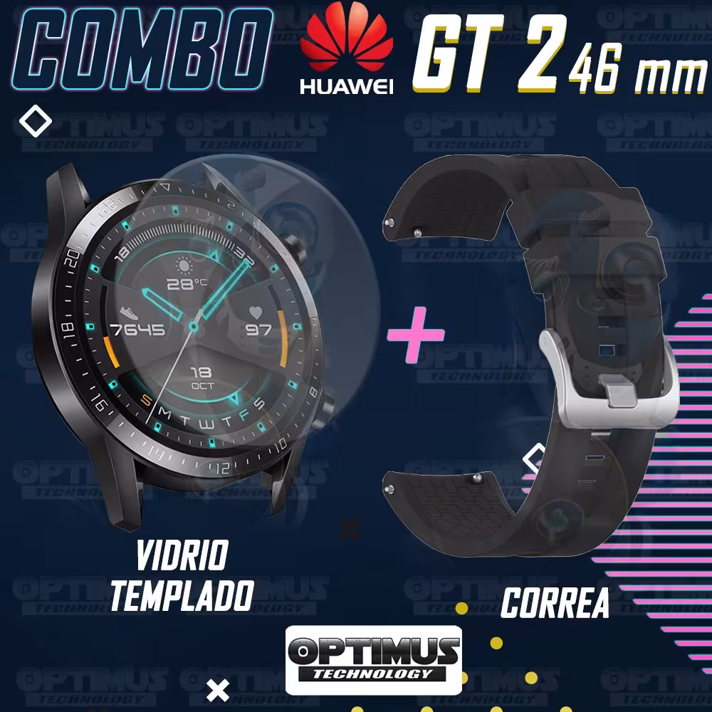 Vidrio Templado Y Correa Smartwatch Reloj Inteligente Huawei Gt 2 46mm | OPTIMUS TECHNOLOGY™ | CRR-VTP-HW-GT2-46 |