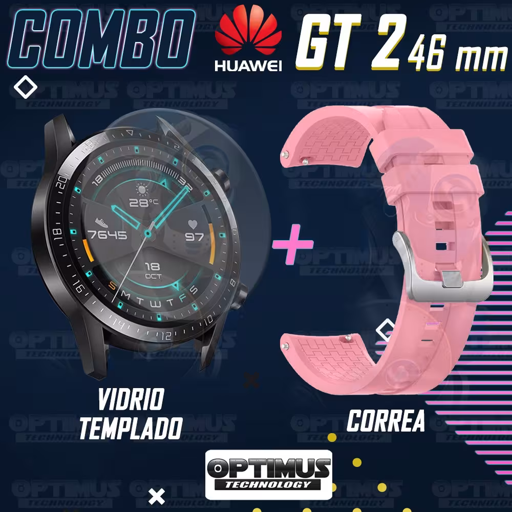 Vidrio Templado Y Correa Smartwatch Reloj Inteligente Huawei Gt 2 46mm | OPTIMUS TECHNOLOGY™ | CRR-VTP-HW-GT2-46 |