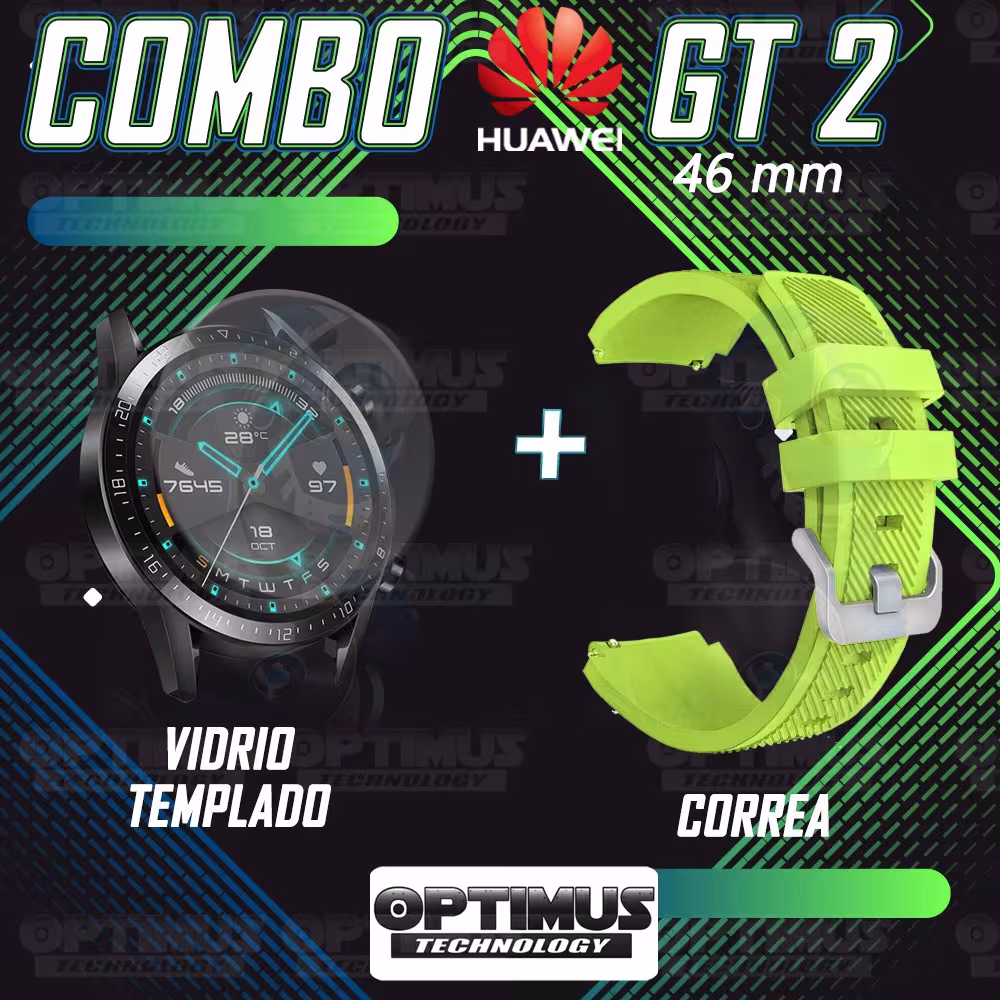 Kit Correa Pulso Manilla de Goma Y Vidrio Templado Huawei Gt 2 46mm | OPTIMUS TECHNOLOGY™ | CRRY-VTP-HW-GT2-46 |