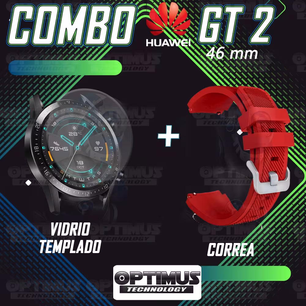 Kit Correa Pulso Manilla de Goma Y Vidrio Templado Huawei Gt 2 46mm | OPTIMUS TECHNOLOGY™ | CRRY-VTP-HW-GT2-46 |