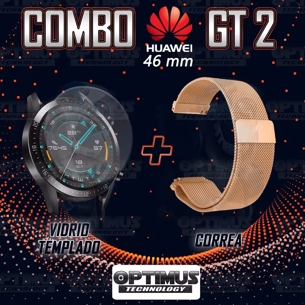 Kit Manilla Pulso Correa Magnética de color Y Vidrio Templado Huawei GT 2 46mm | OPTIMUS TECHNOLOGY™ | CRR-MG-VTP-HW-GT2-46 |