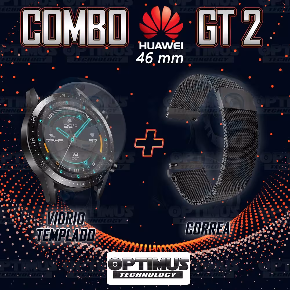 Kit Manilla Pulso Correa Magnética de color Y Vidrio Templado Huawei GT 2 46mm | OPTIMUS TECHNOLOGY™ | CRR-MG-VTP-HW-GT2-46 |