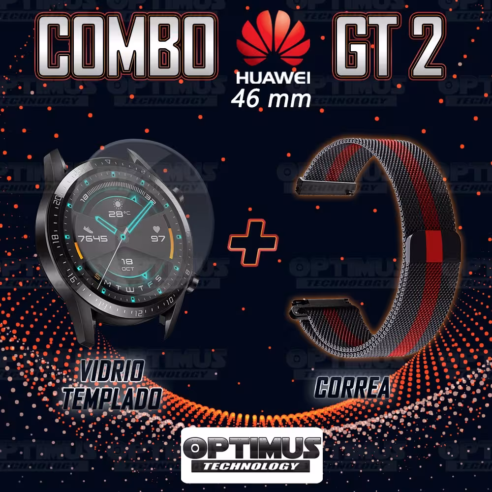 Kit Manilla Pulso Correa Magnética de color Y Vidrio Templado Huawei GT 2 46mm | OPTIMUS TECHNOLOGY™ | CRR-MG-VTP-HW-GT2-46 |