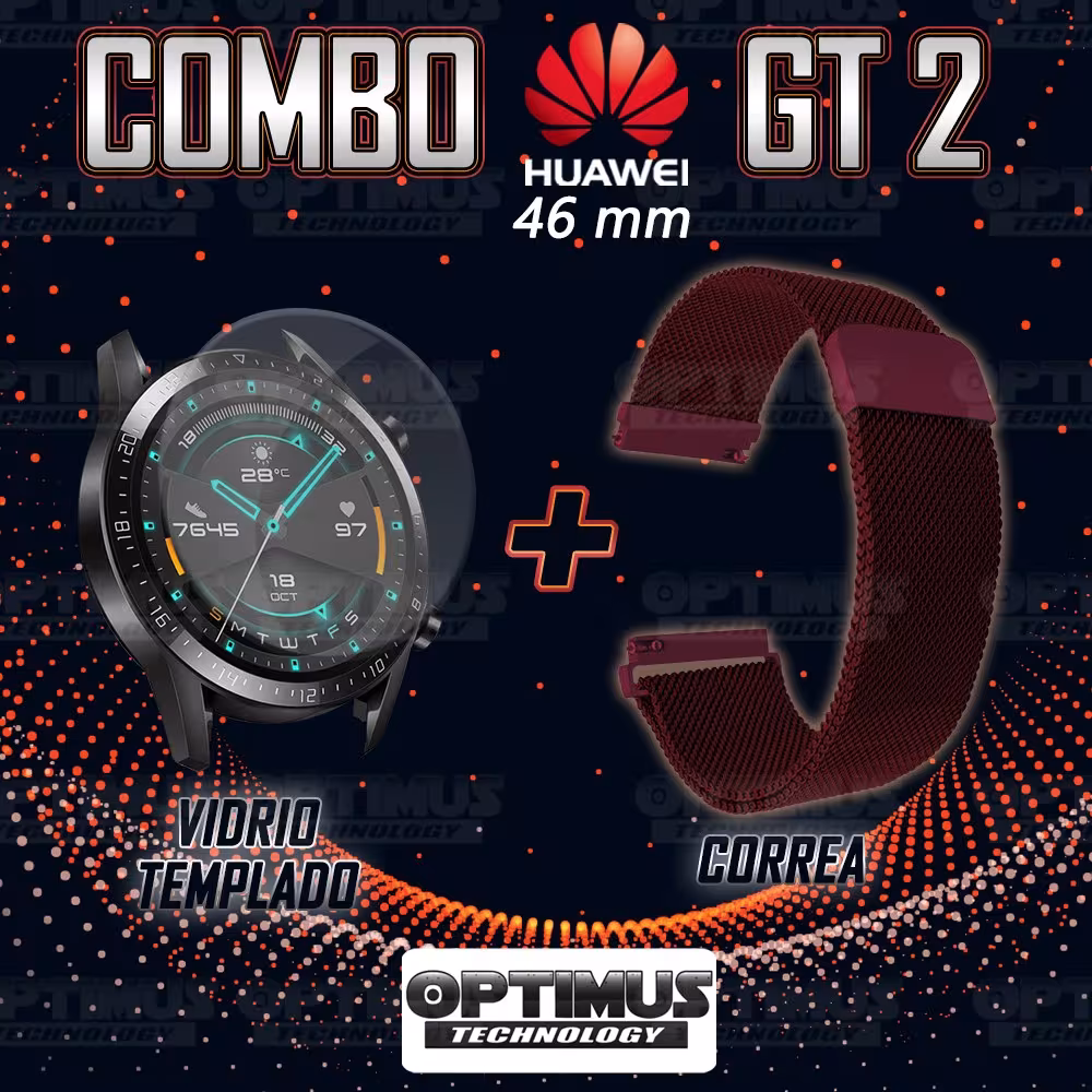 Kit Manilla Pulso Correa Magnética de color Y Vidrio Templado Huawei GT 2 46mm | OPTIMUS TECHNOLOGY™ | CRR-MG-VTP-HW-GT2-46 |