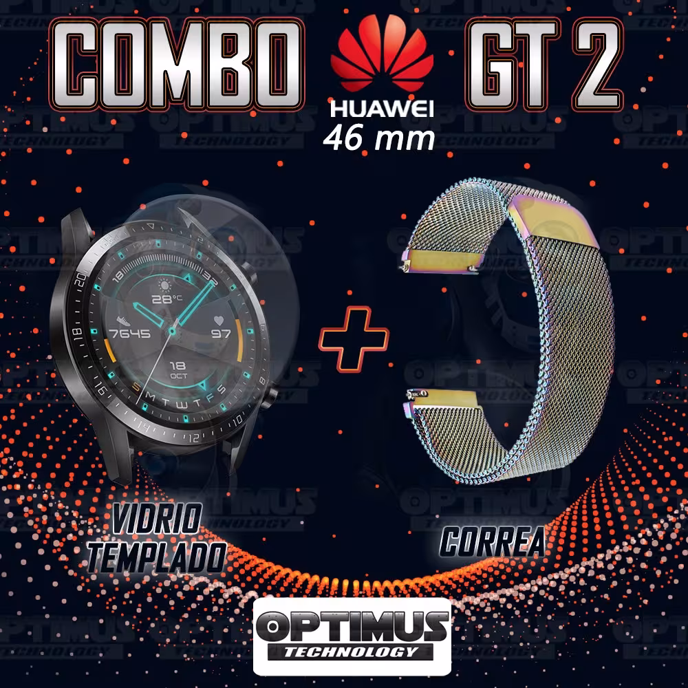 Kit Manilla Pulso Correa Magnética de color Y Vidrio Templado Huawei GT 2 46mm | OPTIMUS TECHNOLOGY™ | CRR-MG-VTP-HW-GT2-46 |