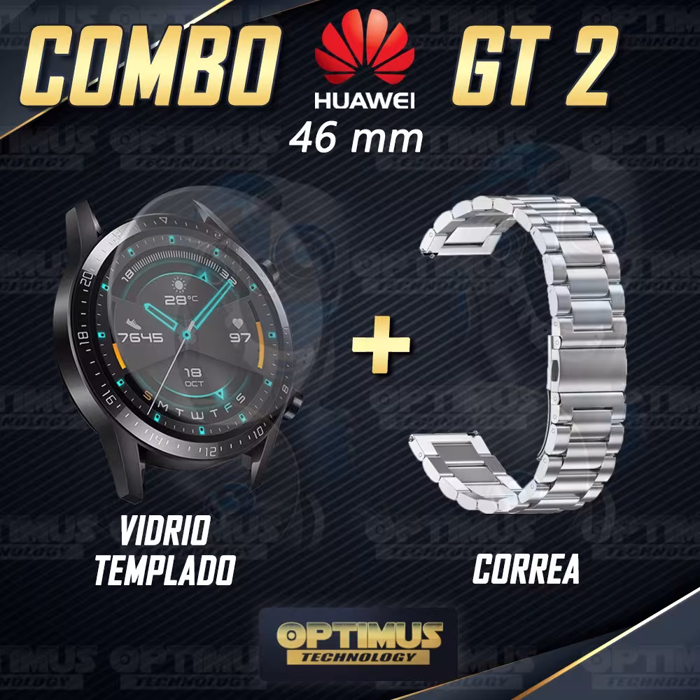 Vidrio Templado Y Correa De Metal Smartwatch Reloj Inteligente Huawei Gt2 46mm | OPTIMUS TECHNOLOGY™ | CRR-MT-VTP-HW-GT2-46 |