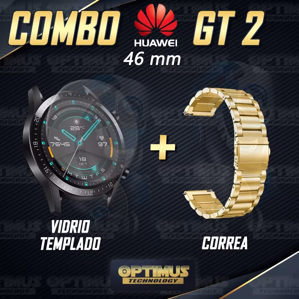 Vidrio Templado Y Correa De Metal Smartwatch Reloj Inteligente Huawei Gt2 46mm | OPTIMUS TECHNOLOGY™ | CRR-MT-VTP-HW-GT2-46 |