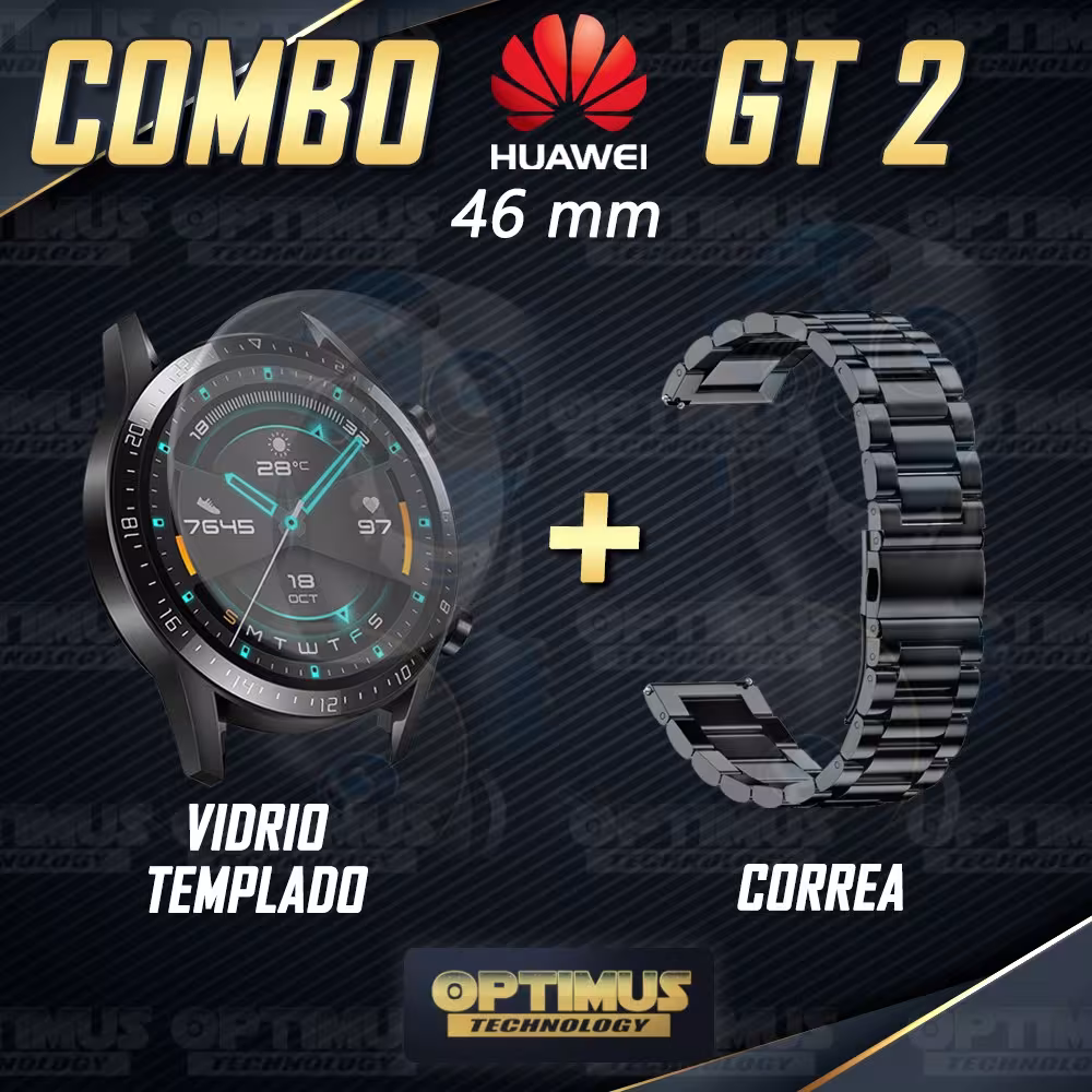 Vidrio Templado Y Correa De Metal Smartwatch Reloj Inteligente Huawei Gt2 46mm | OPTIMUS TECHNOLOGY™ | CRR-MT-VTP-HW-GT2-46 |