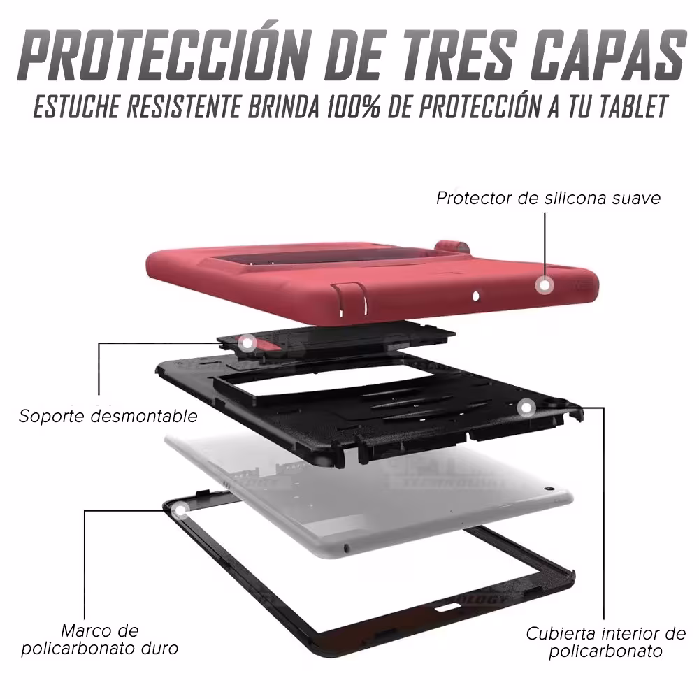 Estuche protector Anti-choque Tablet iPad 7 Generación 10.2 con Portalápiz | OPTIMUS TECHNOLOGY™ | EST-IPD-AS-7-10.2 |