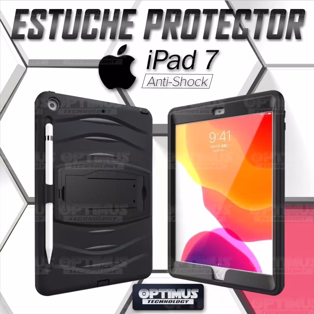 Estuche protector Anti-choque Tablet iPad 7 Generación 10.2 con Portalápiz | OPTIMUS TECHNOLOGY™ | EST-IPD-AS-7-10.2 |