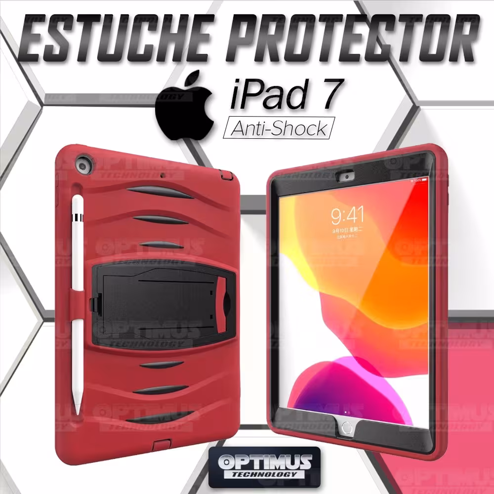 Estuche protector Anti-choque Tablet iPad 7 Generación 10.2 con Portalápiz | OPTIMUS TECHNOLOGY™ | EST-IPD-AS-7-10.2 |