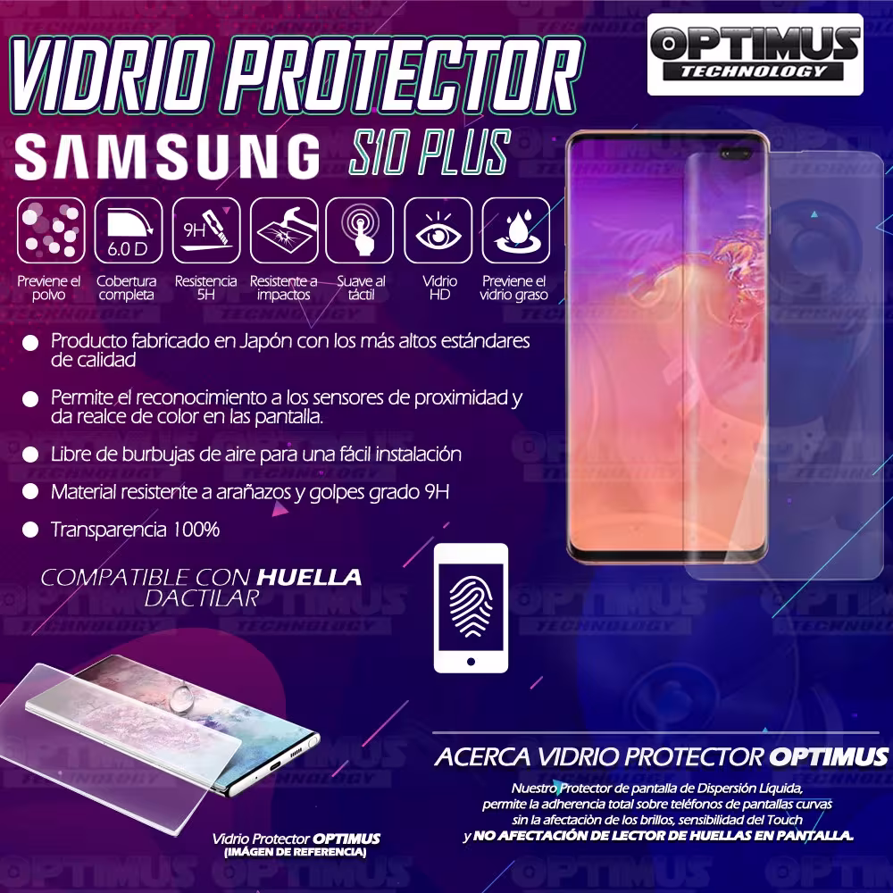 Kit Para Celular Samsung S10 Plus Vidrio Templado De Cámara + Vidrio UV Liquido de Pantalla OPTIMUS TECHNOLOGY™ - 7