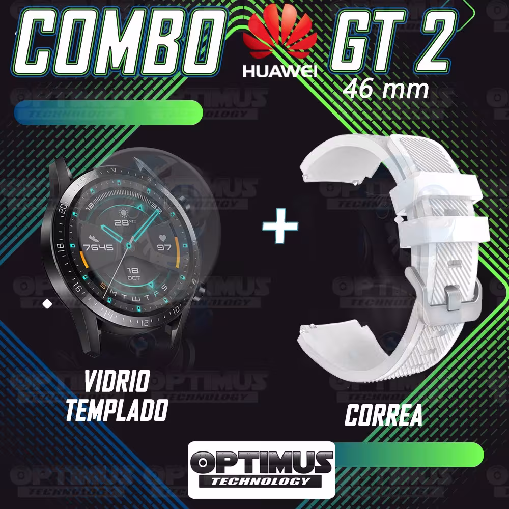 Kit Correa Pulso Manilla de Goma Y Vidrio Templado Huawei Gt 2 46mm | OPTIMUS TECHNOLOGY™ | CRRY-VTP-HW-GT2-46 |