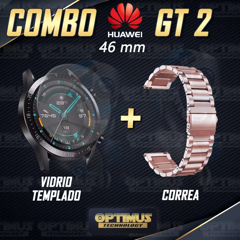 Vidrio Templado Y Correa De Metal Smartwatch Reloj Inteligente Huawei Gt2 46mm | OPTIMUS TECHNOLOGY™ | CRR-MT-VTP-HW-GT2-46 |