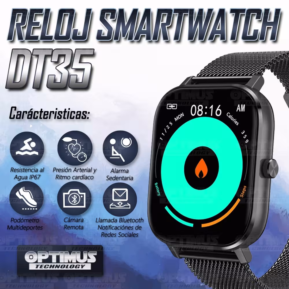 Smartwatch Reloj Inteligente DT35 Llamada Bluetooth Compatible Android IOS | OPTIMUS TECHNOLOGY™ | SW-DT35 |