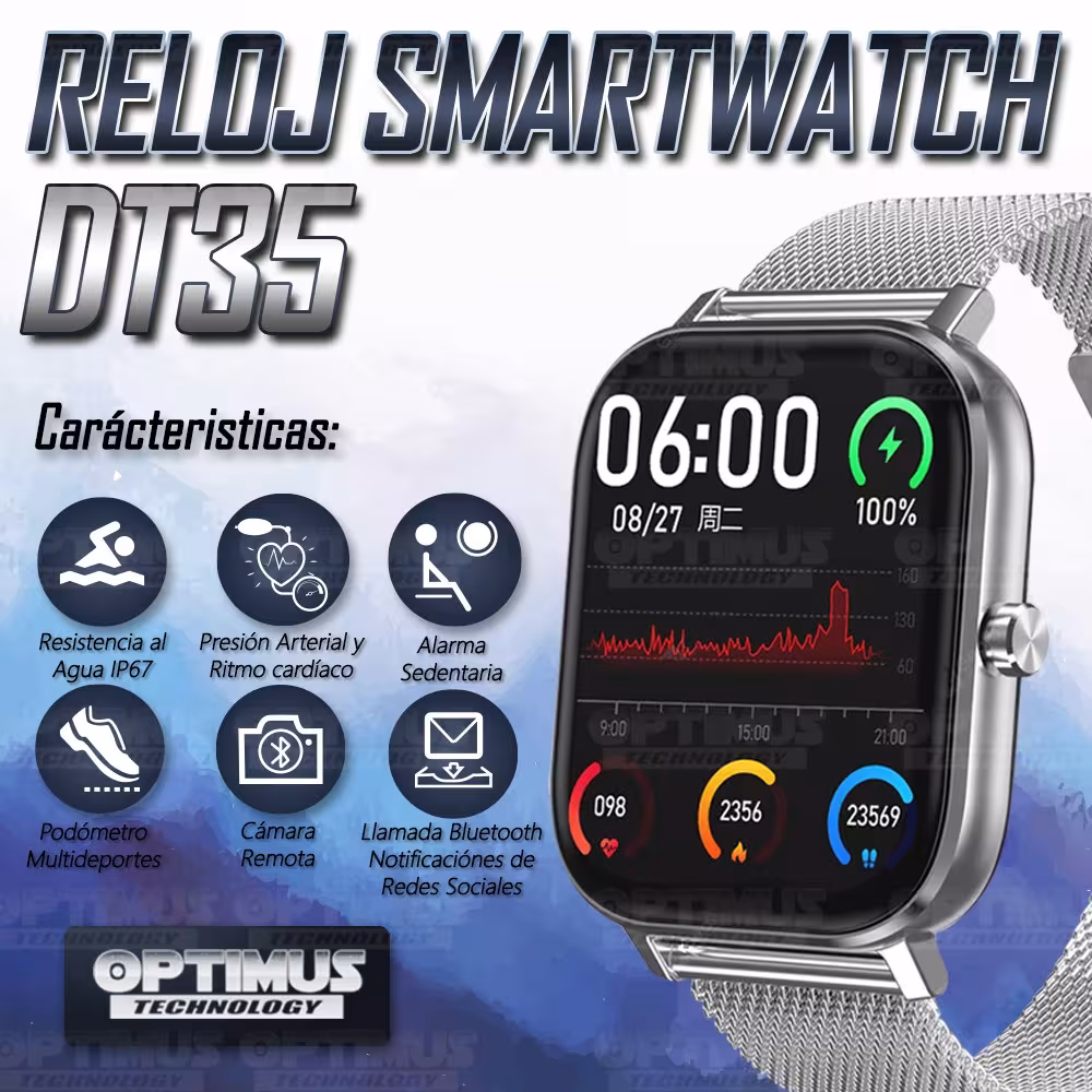 Smartwatch Reloj Inteligente DT35 Llamada Bluetooth Compatible Android IOS | OPTIMUS TECHNOLOGY™ | SW-DT35 |