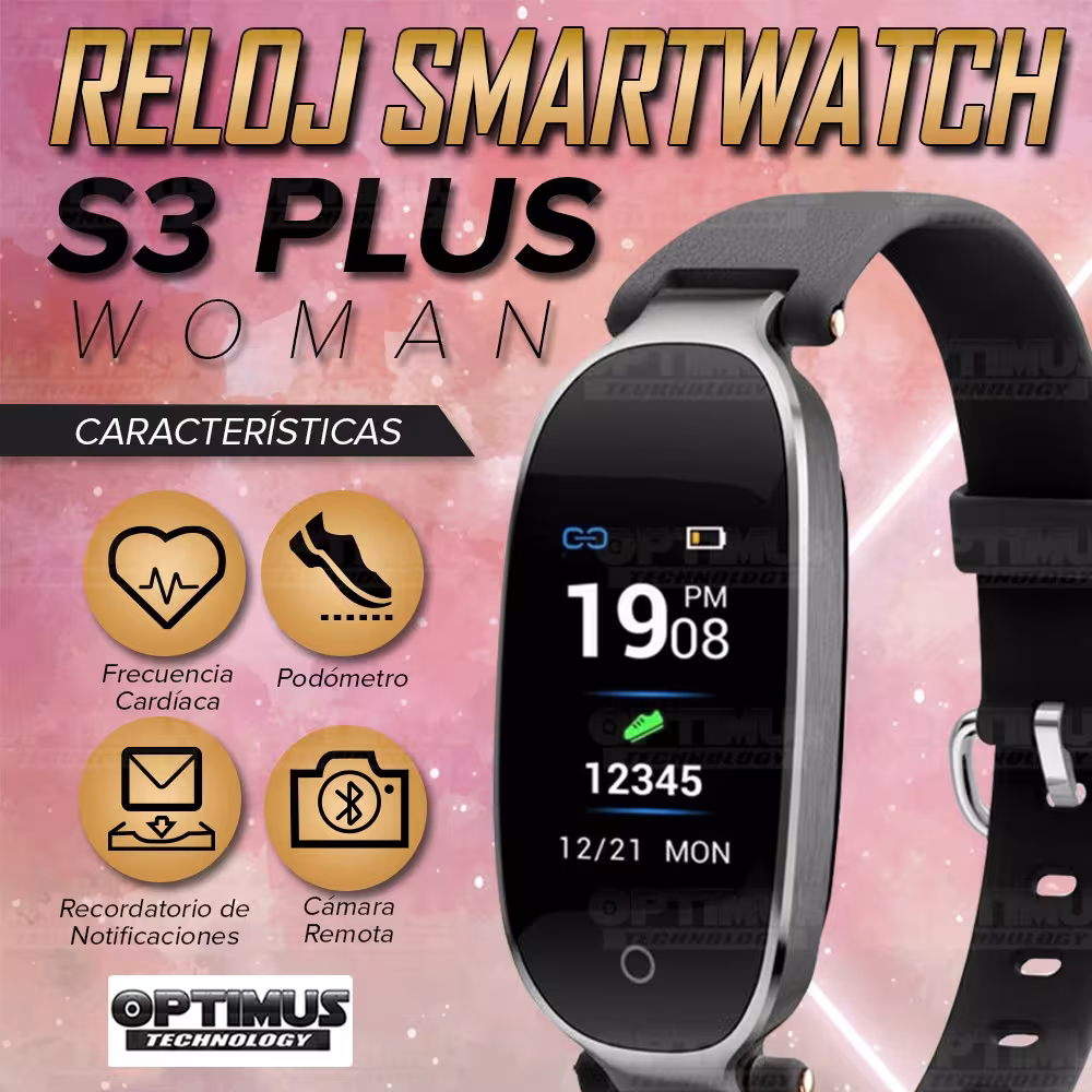 Pulsera Reloj Inteligente Smartwatch S3 Plus para Dama Frecuencia Cardíaca | OPTIMUS TECHNOLOGY™ | SW-S3-PLUS |