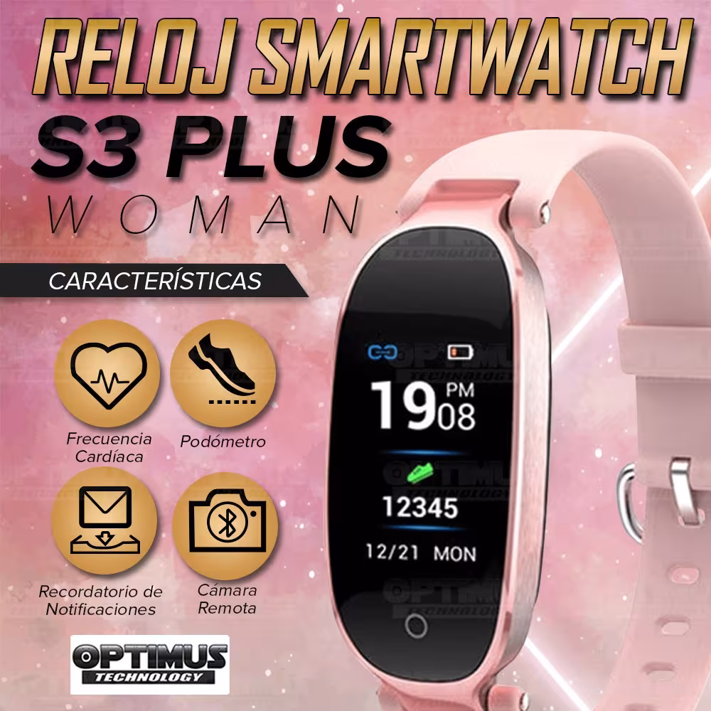 Pulsera Reloj Inteligente Smartwatch S3 Plus para Dama Frecuencia Cardíaca | OPTIMUS TECHNOLOGY™ | SW-S3-PLUS |
