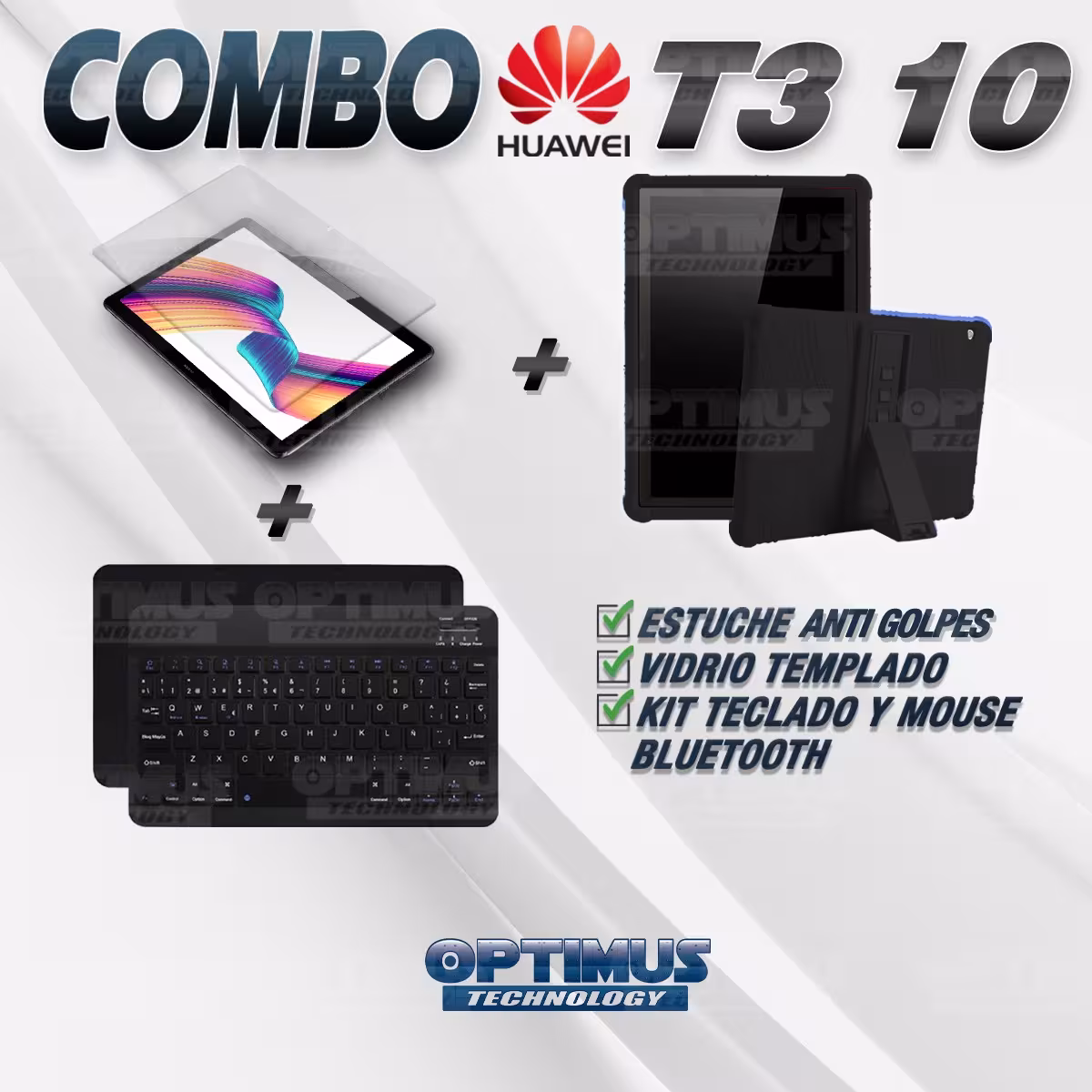 Kit Vidrio templado + Estuche Protector Goma + Teclado y Mouse Ratón Bluetooth para Tablet Huawei T3-10 OPTIMUS TECHNOLOGY™ - 4