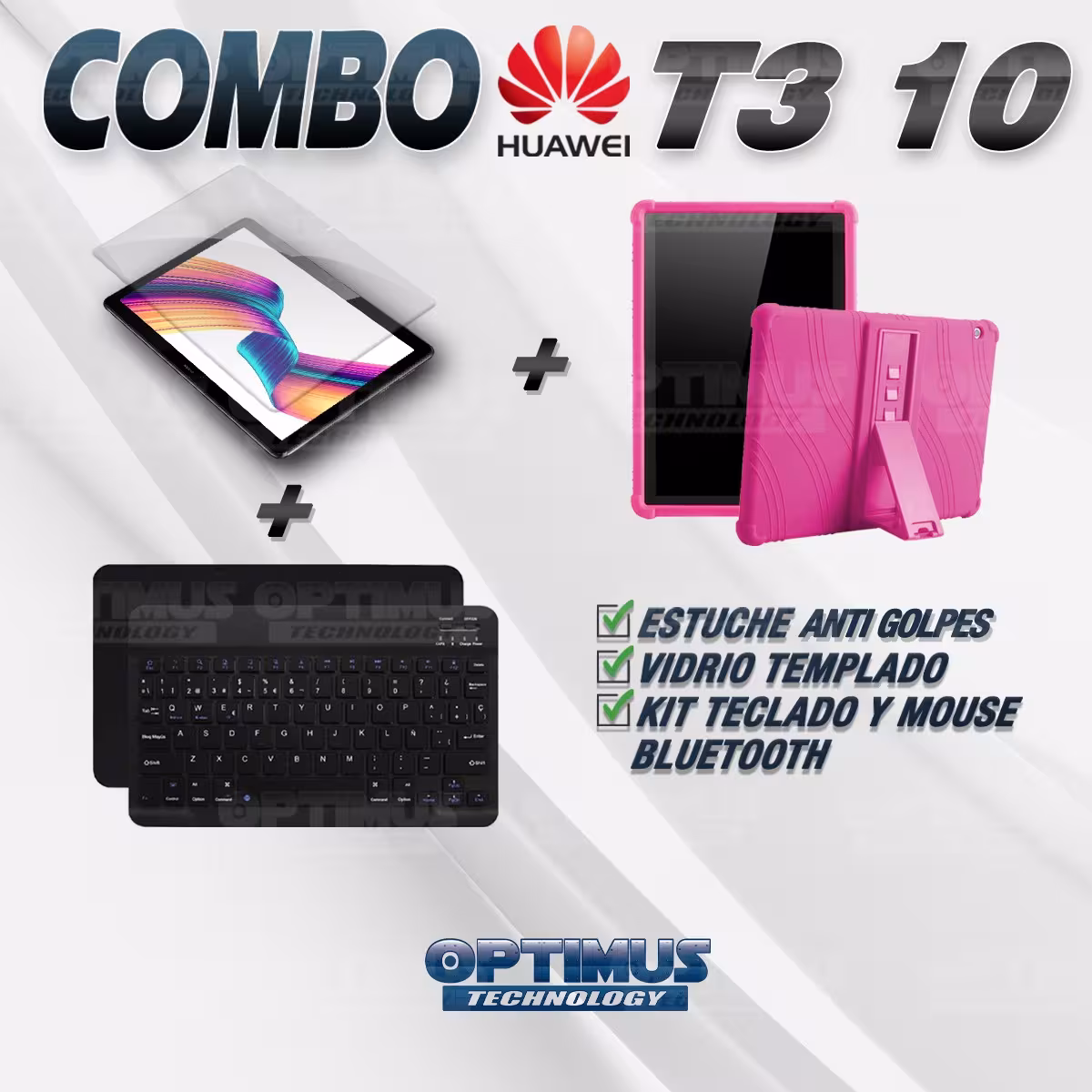 Kit Vidrio templado + Estuche Protector Goma + Teclado y Mouse Ratón Bluetooth para Tablet Huawei T3-10 OPTIMUS TECHNOLOGY™ - 17
