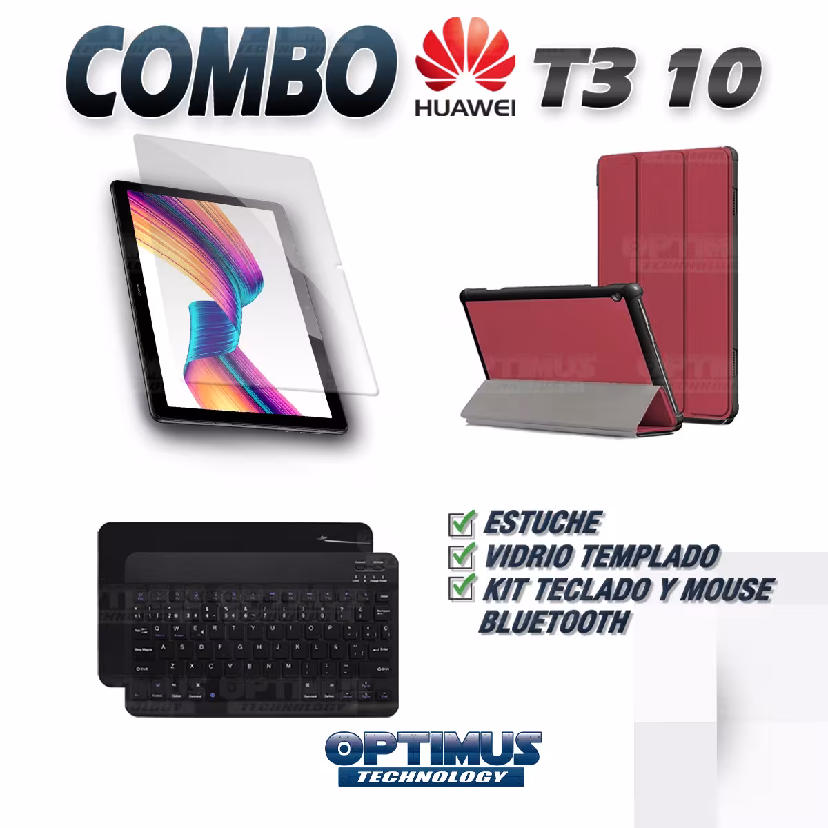 Kit Vidrio templado + Case Forro Protector + Teclado y Mouse Ratón Bluetooth para Tablet Huawei T3-10 OPTIMUS TECHNOLOGY™ - 39