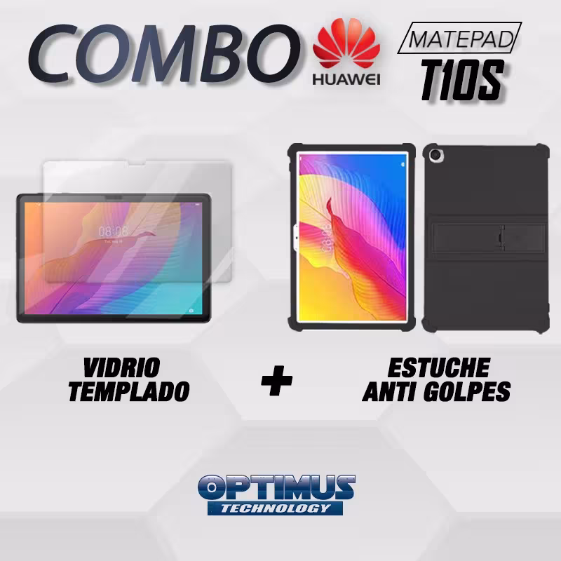Kit Vidrio templado y Estuche Protector de goma antigolpes con soporte Tablet Huawei matepad T10S OPTIMUS TECHNOLOGY™ - 6