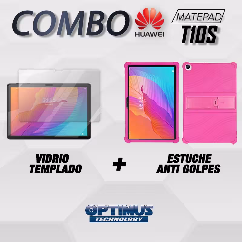 Kit Vidrio templado y Estuche Protector de goma antigolpes con soporte Tablet Huawei matepad T10S OPTIMUS TECHNOLOGY™ - 14