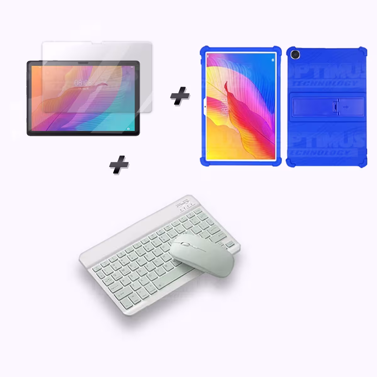 Kit Vidrio templado + Estuche Protector Goma + Teclado y Mouse Ratón Bluetooth para Tablet Huawei matepad T10S OPTIMUS TECHNOLOG