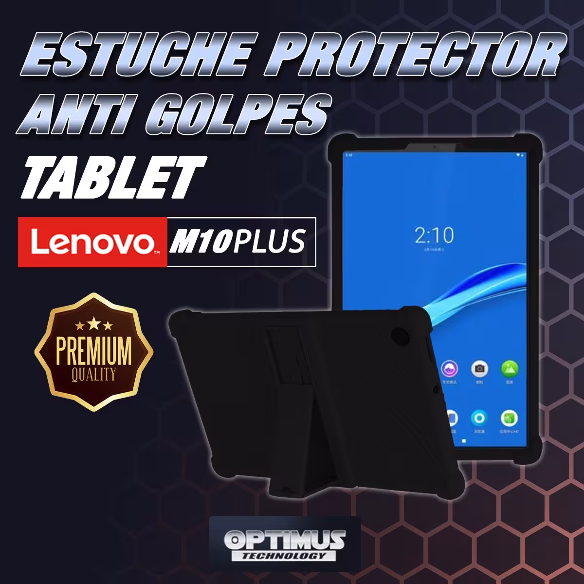 Estuche Case protector de goma Tablet Lenovo m10 plus tb-x606f Anti golpes con soporte OPTIMUS TECHNOLOGY™ - 6