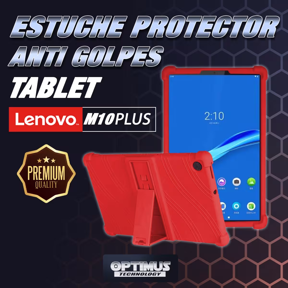 Estuche Case protector de goma Tablet Lenovo m10 plus tb-x606f Anti golpes con soporte OPTIMUS TECHNOLOGY™ - 10
