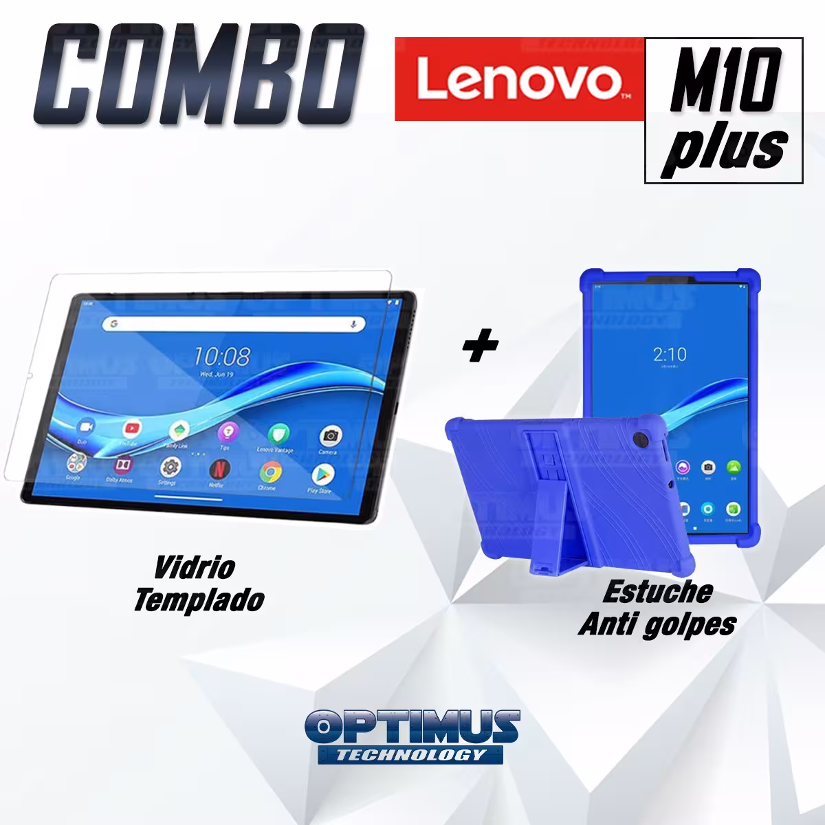 Kit Vidrio templado y Estuche Protector de goma antigolpes con soporte Tablet Lenovo m10 plus tb-x606f OPTIMUS TECHNOLOGY™ - 16