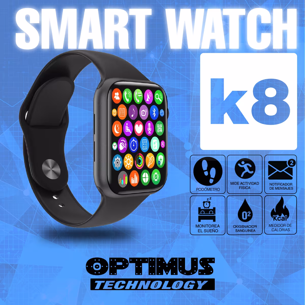 Smartwatch Reloj Inteligente K8 Serie 6 Bluetooth Compatible Android IOS Incluye Pulso | OPTIMUS TECHNOLOGY™ | SW-K8-S6 |