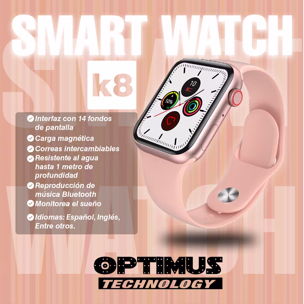 Smartwatch Reloj Inteligente K8 Serie 6 Bluetooth Compatible Android IOS Incluye Pulso | OPTIMUS TECHNOLOGY™ | SW-K8-S6 |