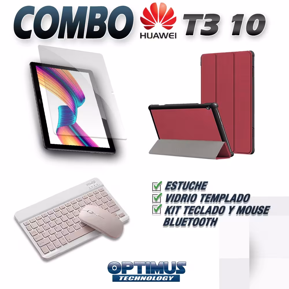Kit Vidrio templado + Case Forro Protector + Teclado y Mouse Ratón Bluetooth para Tablet Huawei T3-10 OPTIMUS TECHNOLOGY™ - 35