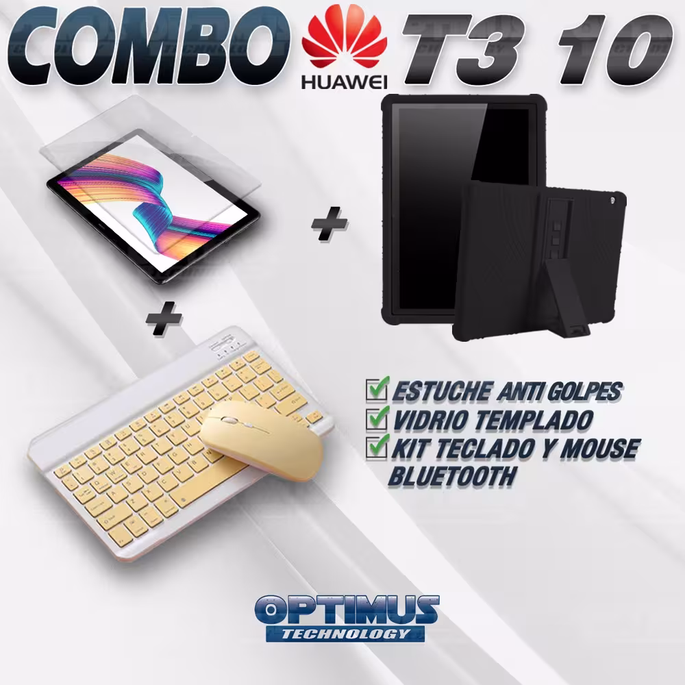 Kit Vidrio templado + Estuche Protector Goma + Teclado y Mouse Ratón Bluetooth para Tablet Huawei T3-10 OPTIMUS TECHNOLOGY™ - 2