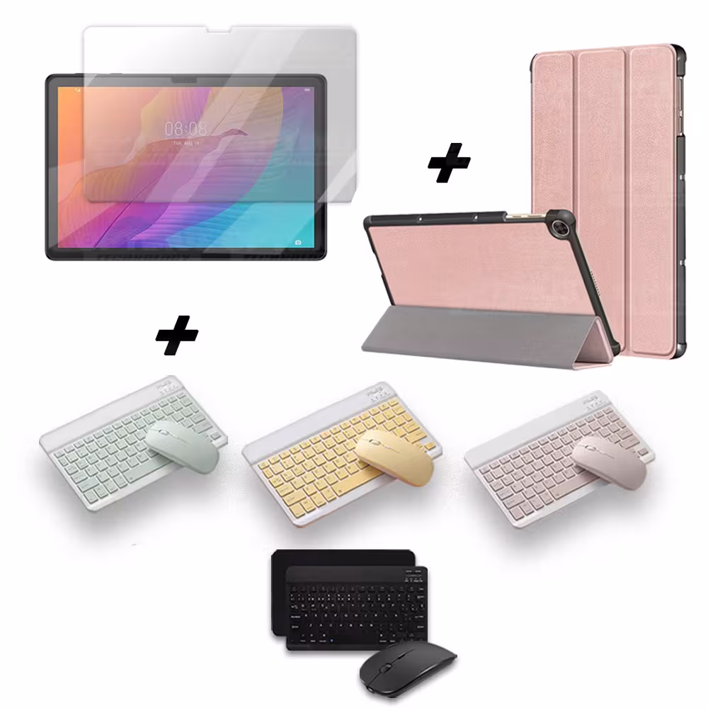 Kit Vidrio templado + Case Forro Protector + Teclado y Mouse Ratón Bluetooth para Tablet Huawei Matepad T10S OPTIMUS TECHNOLOGY™
