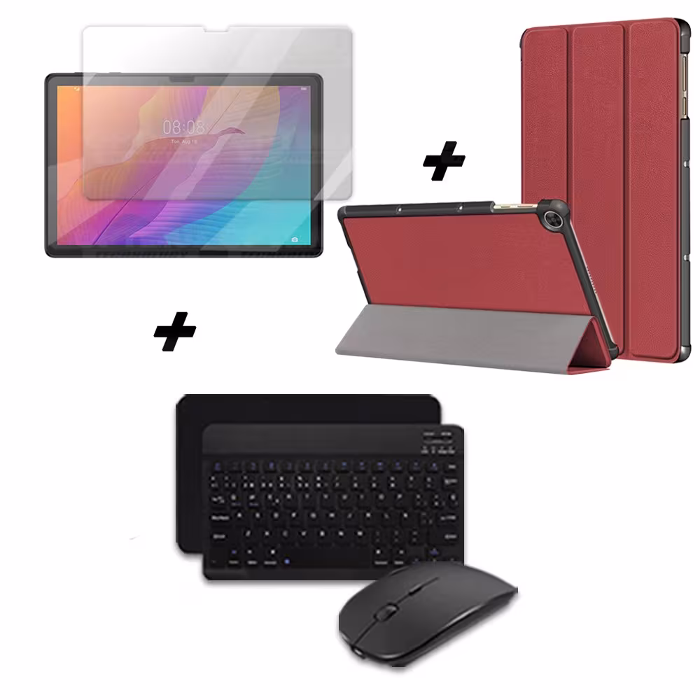 Kit Vidrio templado + Case Forro Protector + Teclado y Mouse Ratón Bluetooth para Tablet Huawei Matepad T10S OPTIMUS TECHNOLOGY™