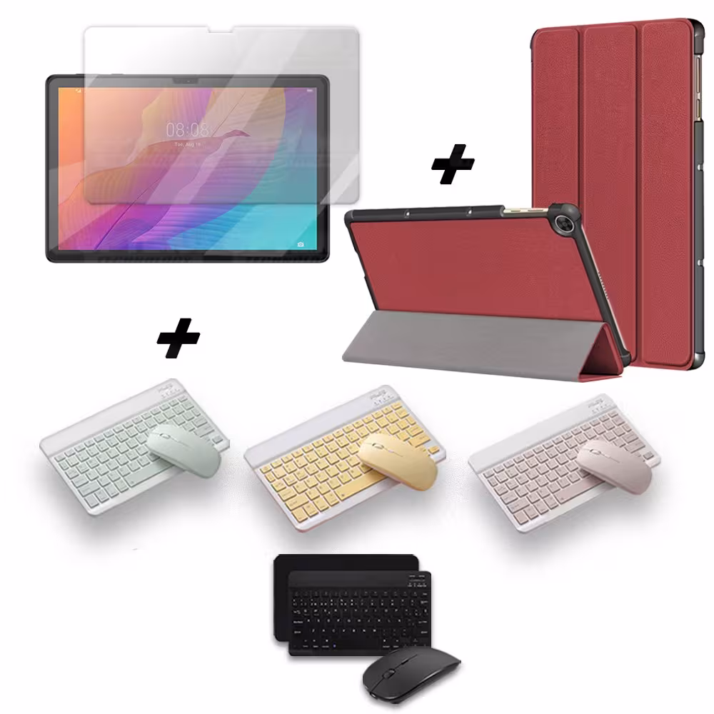 Kit Vidrio templado + Case Forro Protector + Teclado y Mouse Ratón Bluetooth para Tablet Huawei Matepad T10S OPTIMUS TECHNOLOGY™