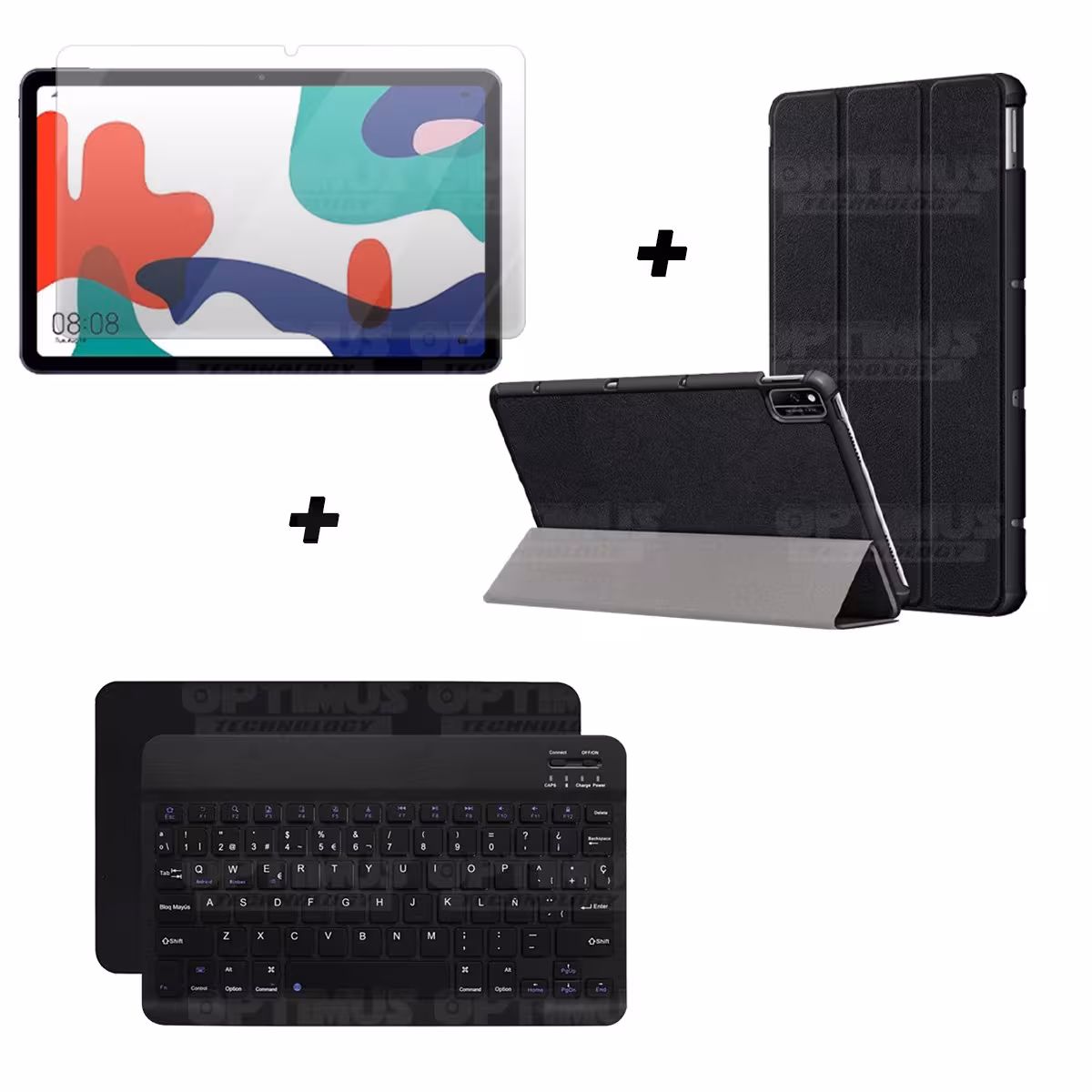 Kit Vidrio templado + Case Forro Protector + Teclado y Mouse Ratón Bluetooth para Tablet Huawei Matepad 10.4 OPTIMUS TECHNOLOGY™