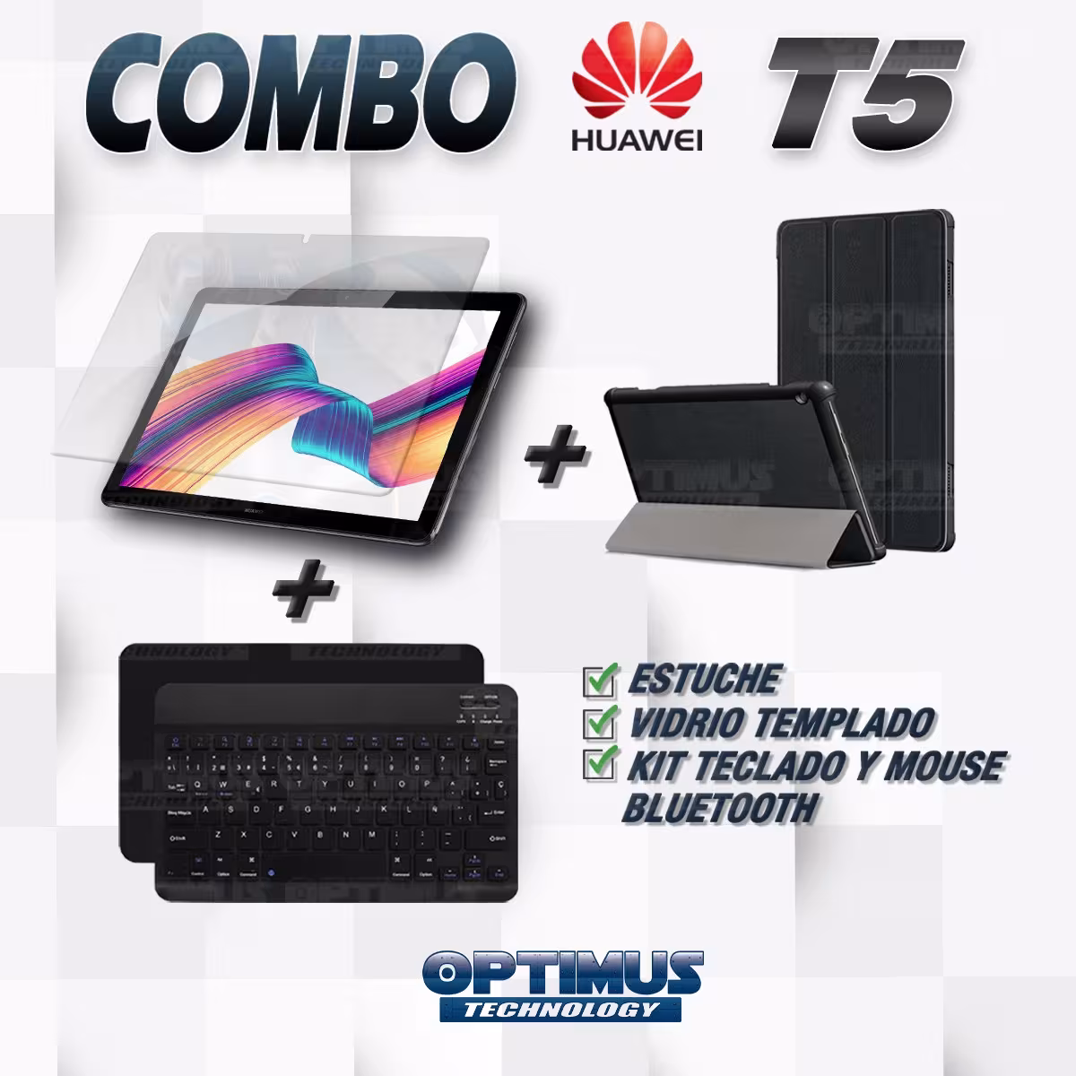 Kit Vidrio templado + Case Forro Protector + Teclado y Mouse Ratón Bluetooth para Tablet Huawei Huawei T5-10 OPTIMUS TECHNOLOGY™