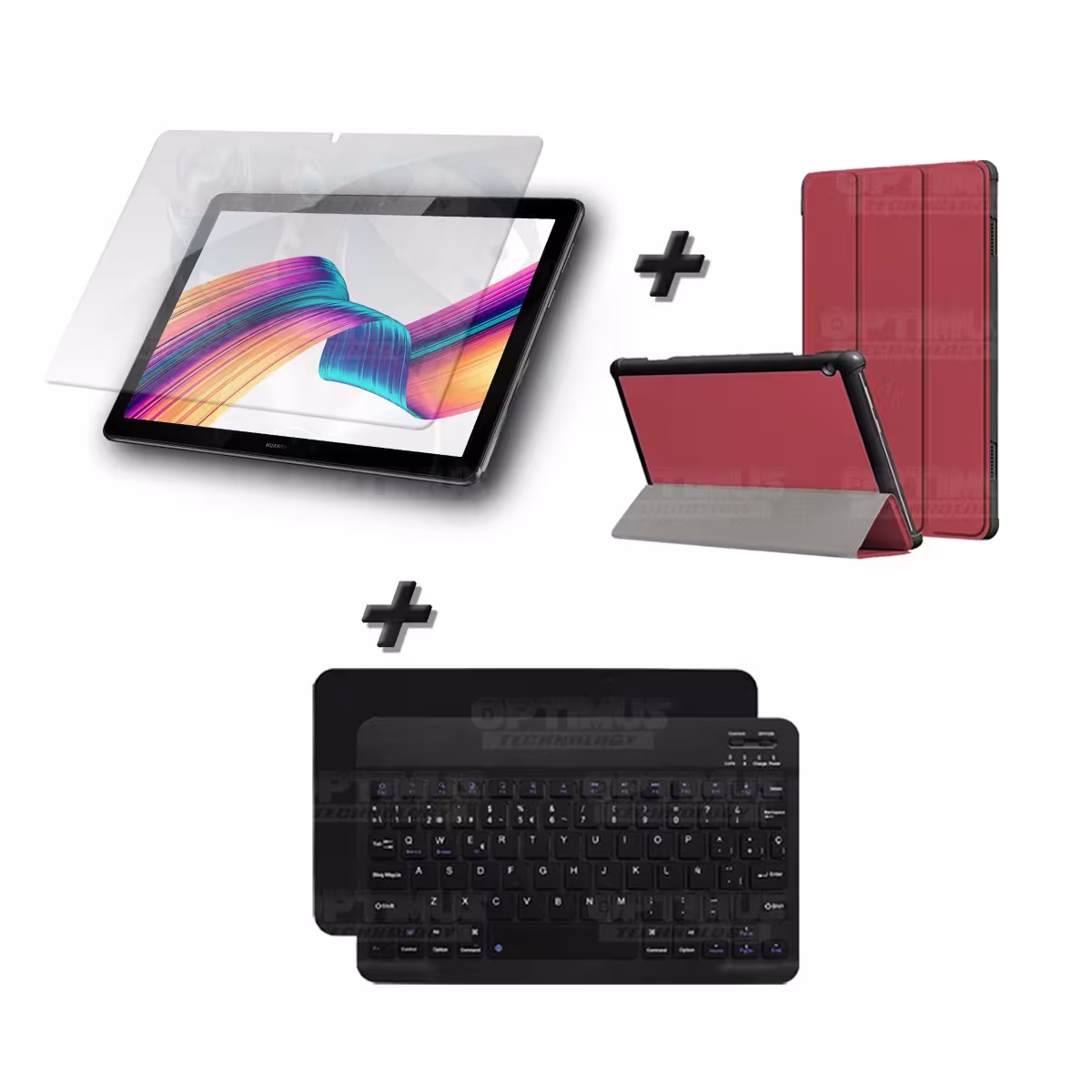 Kit Vidrio templado + Case Forro Protector + Teclado y Mouse Ratón Bluetooth para Tablet Huawei Huawei T5-10 OPTIMUS TECHNOLOGY™