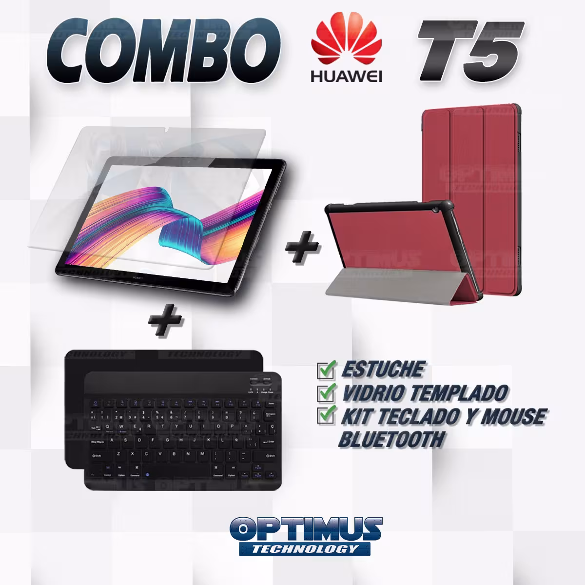 Kit Vidrio templado + Case Forro Protector + Teclado y Mouse Ratón Bluetooth para Tablet Huawei Huawei T5-10 OPTIMUS TECHNOLOGY™