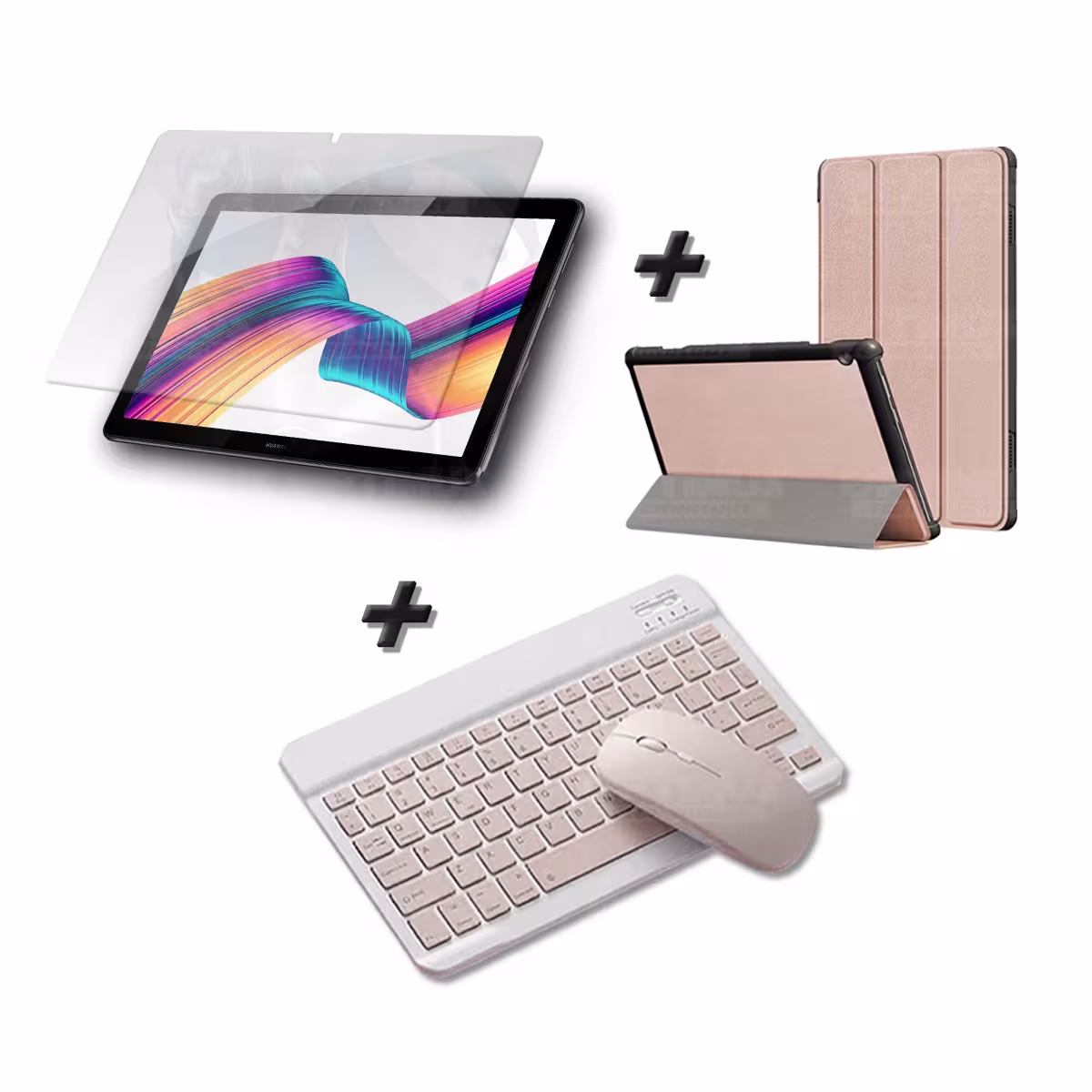 Kit Vidrio templado + Case Forro Protector + Teclado y Mouse Ratón Bluetooth para Tablet Huawei Huawei T5-10 OPTIMUS TECHNOLOGY™
