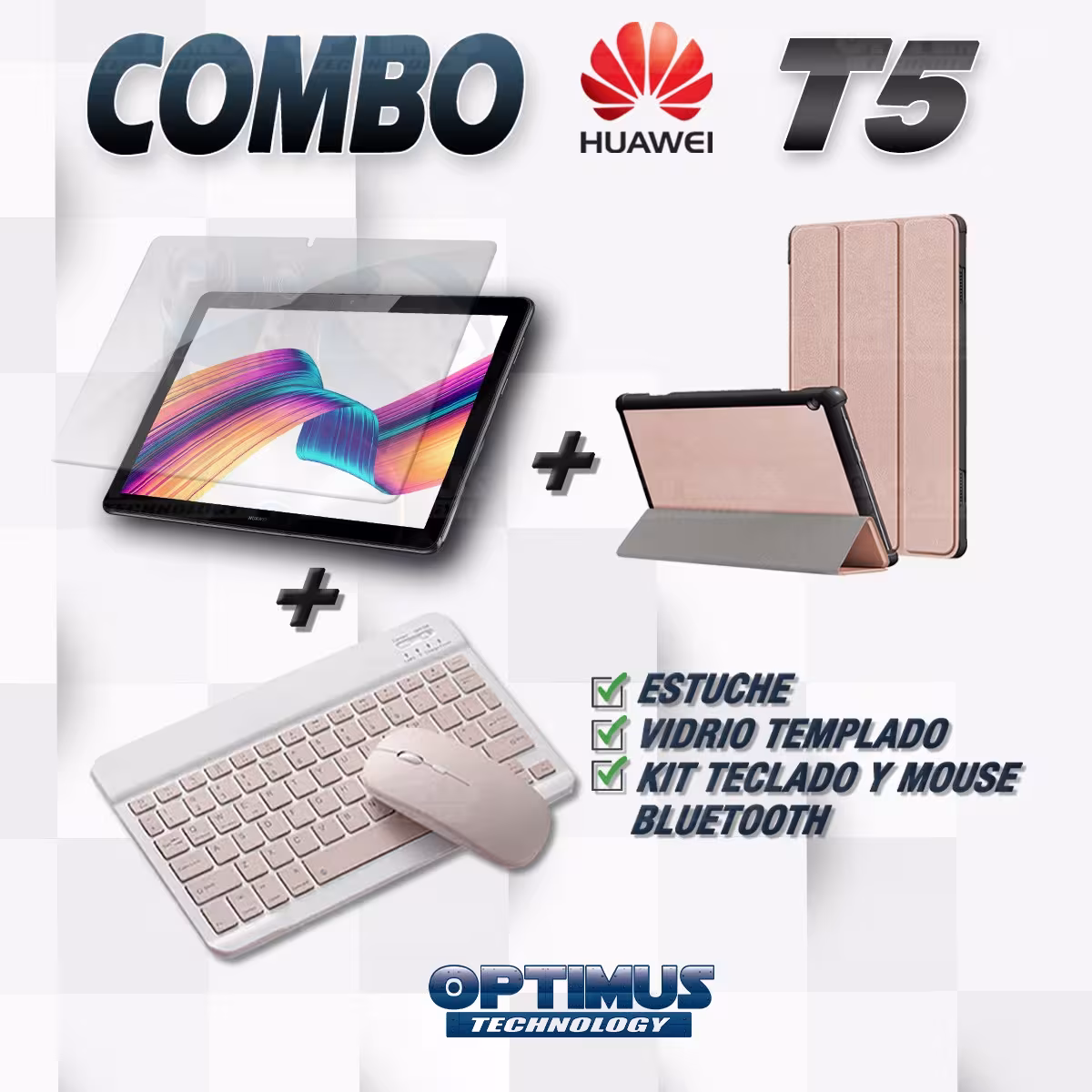Kit Vidrio templado + Case Forro Protector + Teclado y Mouse Ratón Bluetooth para Tablet Huawei Huawei T5-10 OPTIMUS TECHNOLOGY™