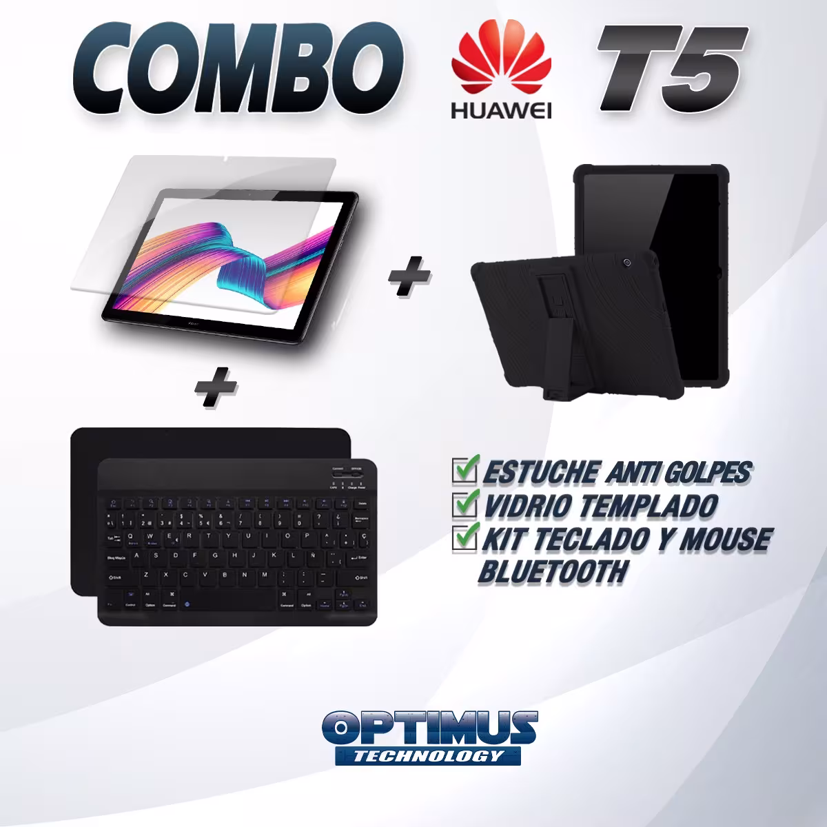 Kit Vidrio templado + Estuche Protector Goma + Teclado y Mouse Ratón Bluetooth para Tablet Huawei T5-10 OPTIMUS TECHNOLOGY™ - 4