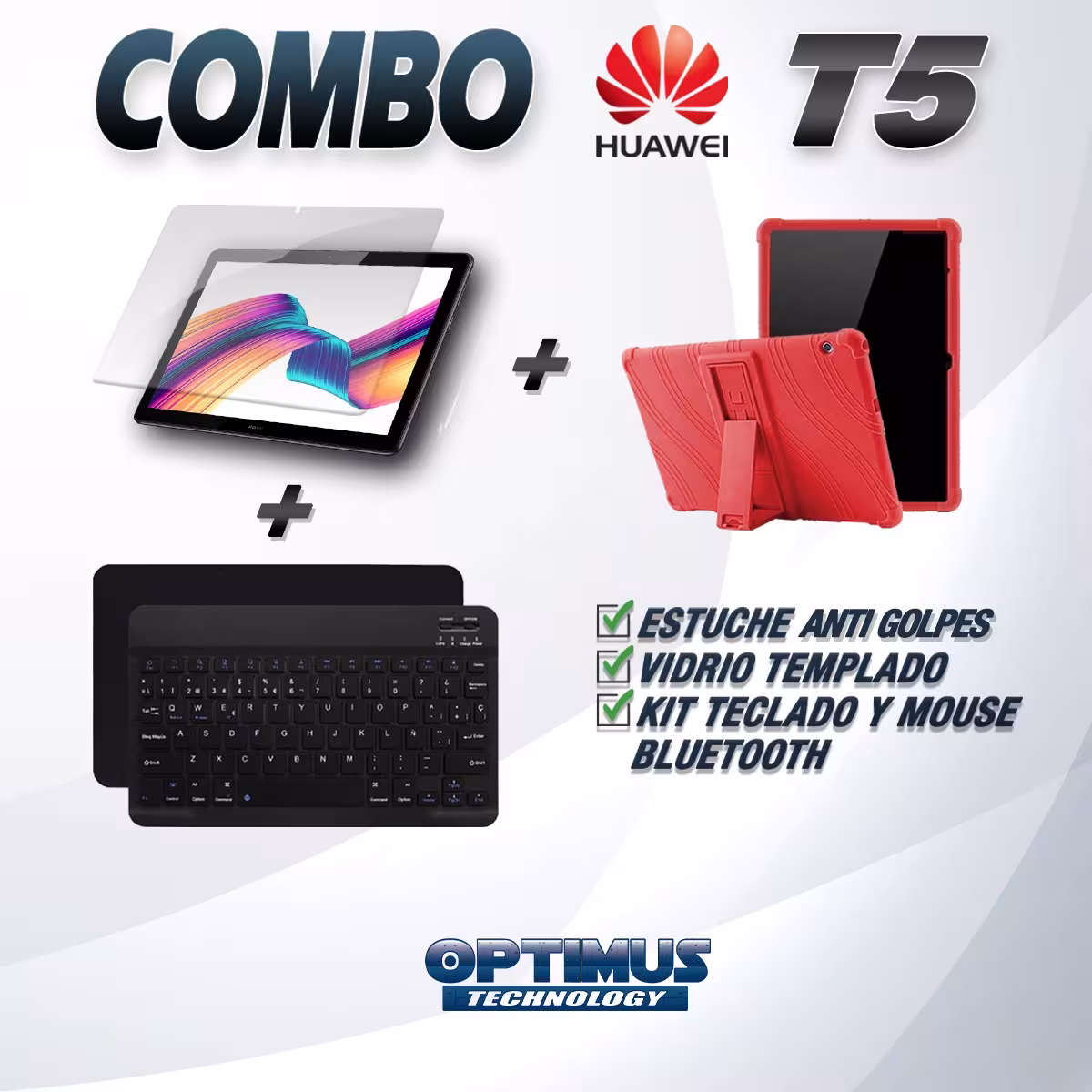 Kit Vidrio templado + Estuche Protector Goma + Teclado y Mouse Ratón Bluetooth para Tablet Huawei T5-10 OPTIMUS TECHNOLOGY™ - 9