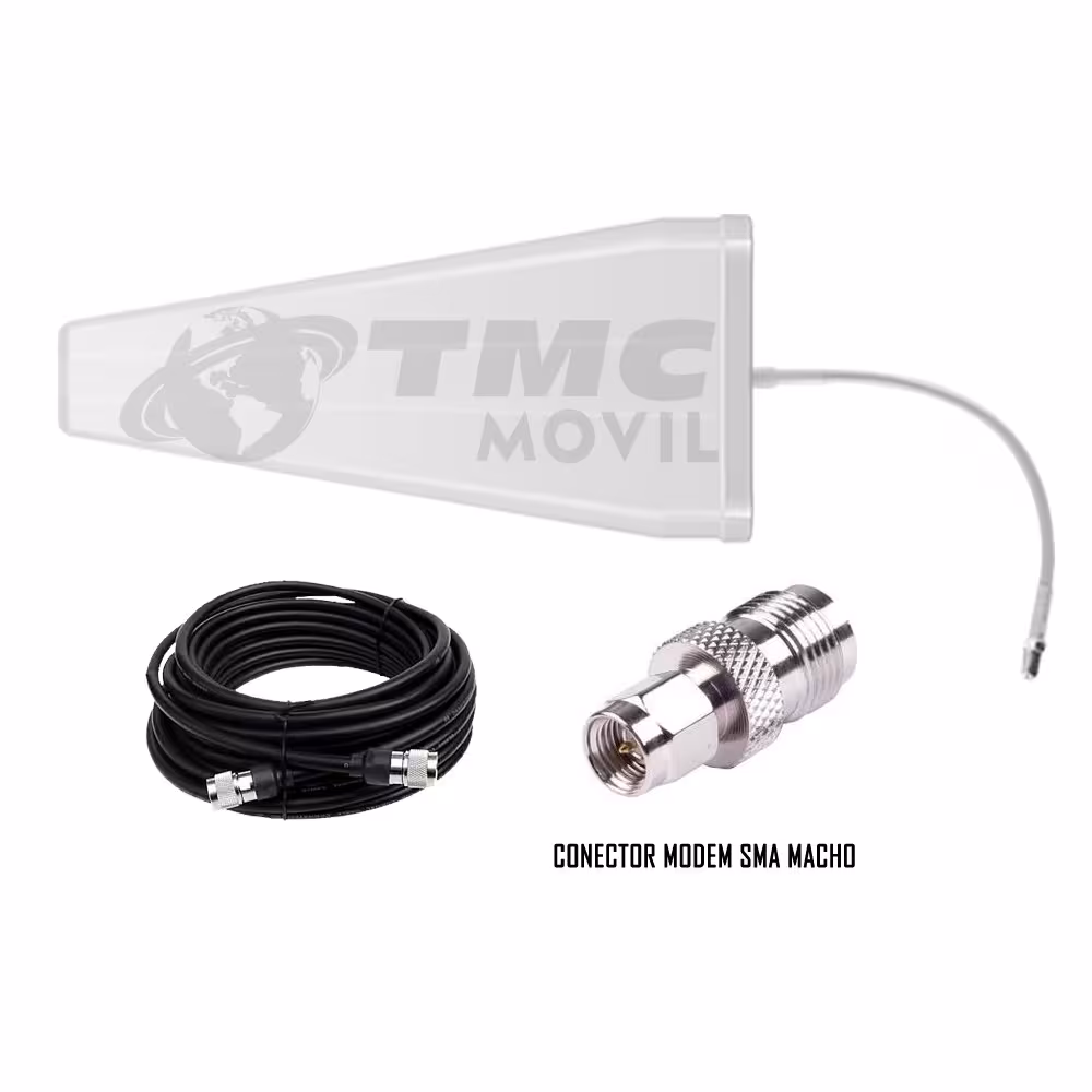 Antena amplificadora señal Cuatriband TMC Plus 4GLTE 65dB Surecall SC-231W + 10 metros de cable RG-6 700 MHz Banda 28/28A TMC MO