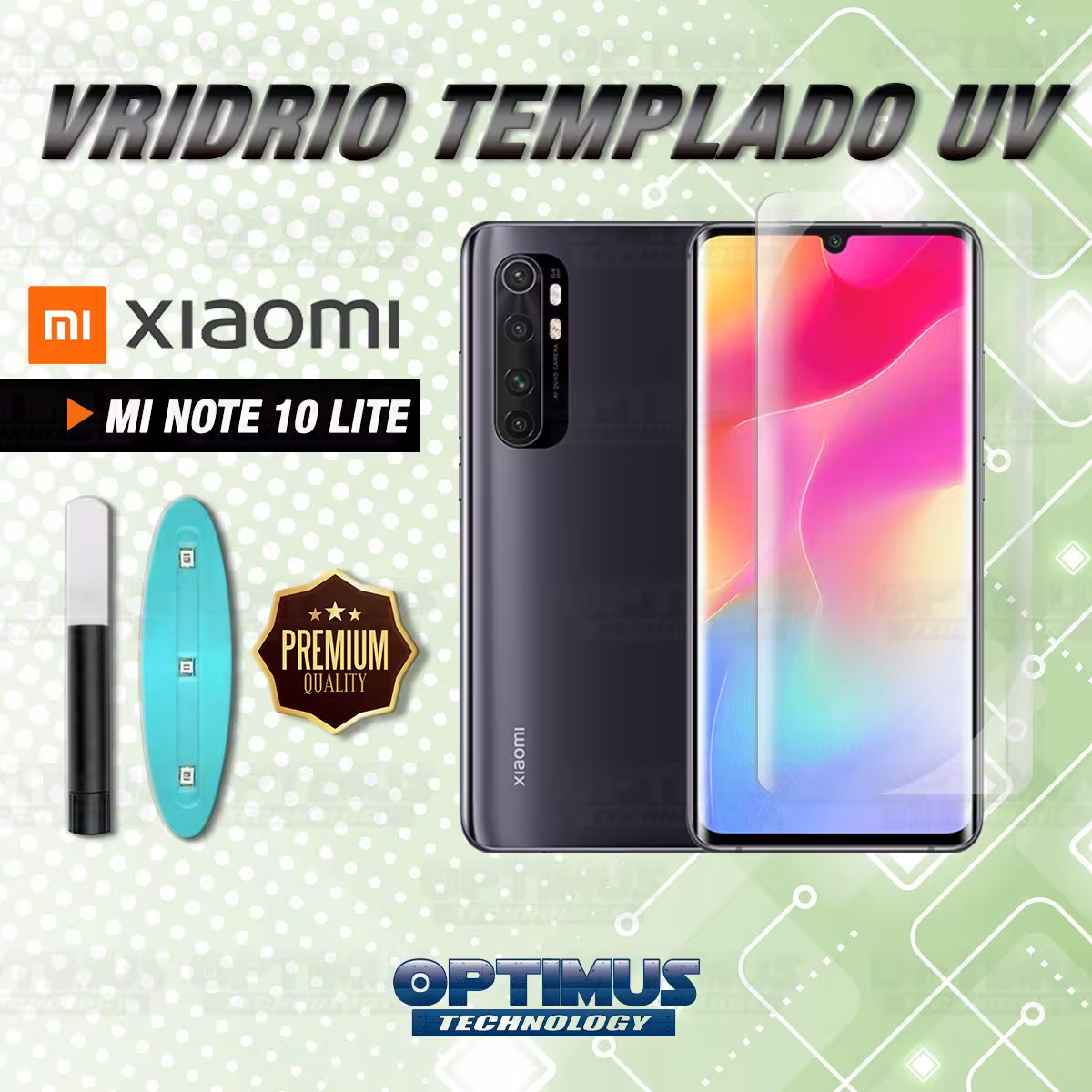Vidrio templado Protector UV Dispersión Liquida para Xiaomi Mi Note 10 Lite | OPTIMUS TECHNOLOGY™ | VTPUV-XMI-NT-10-LTE |